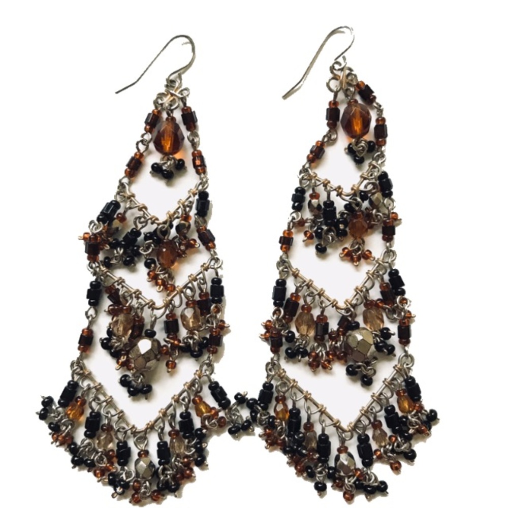 Gorgeous Earrings! Black/Amber/Multicolor Stones!